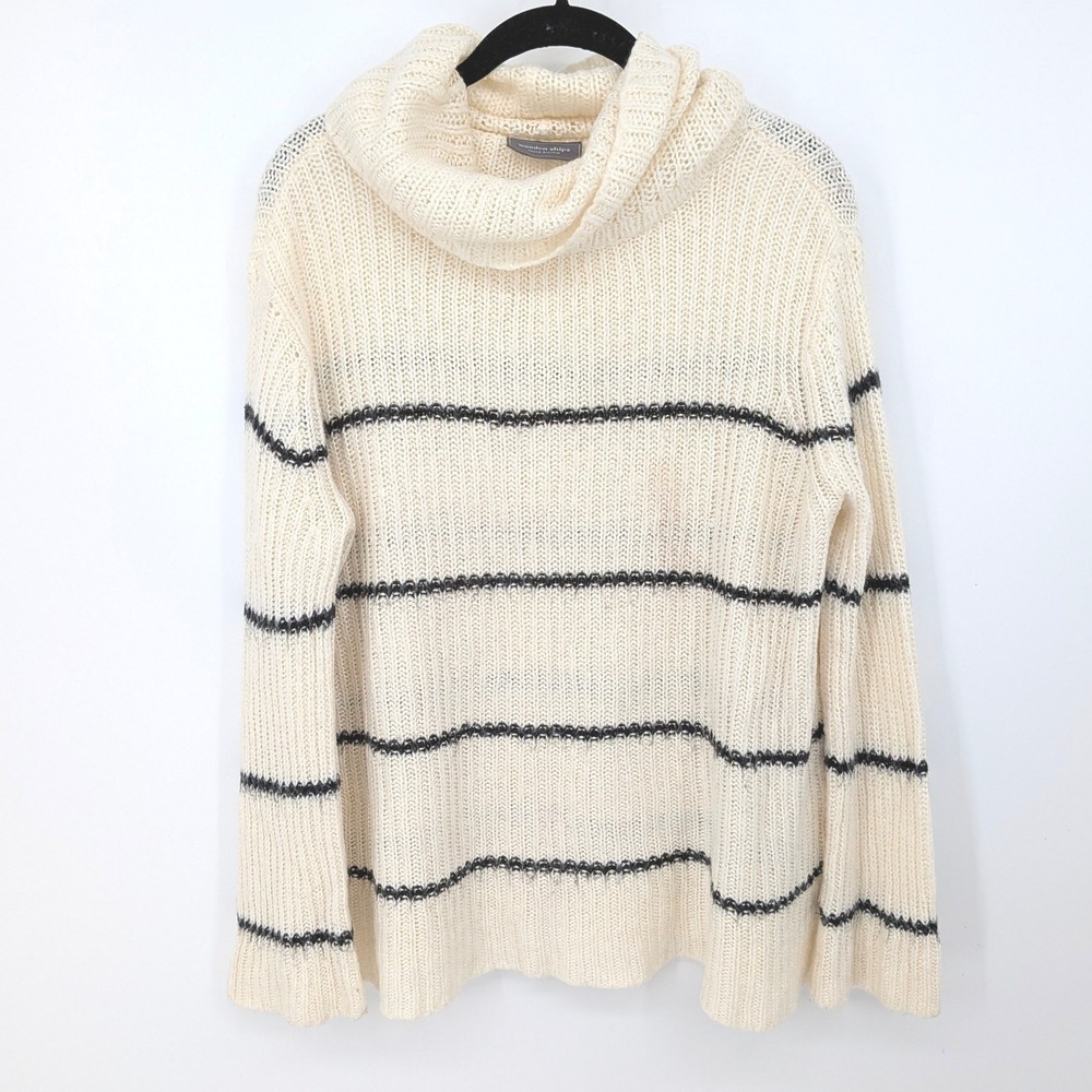 Wooden Ships Sweater Women S/M Cream Striped Mohair Wool Blend Cowl Neck Coastal
